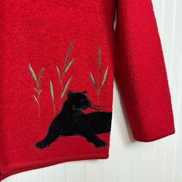 Vintage Lisa International Jacket Size Medium 100% Boiled Wool Zip Black Panther - Picture 3 of 12